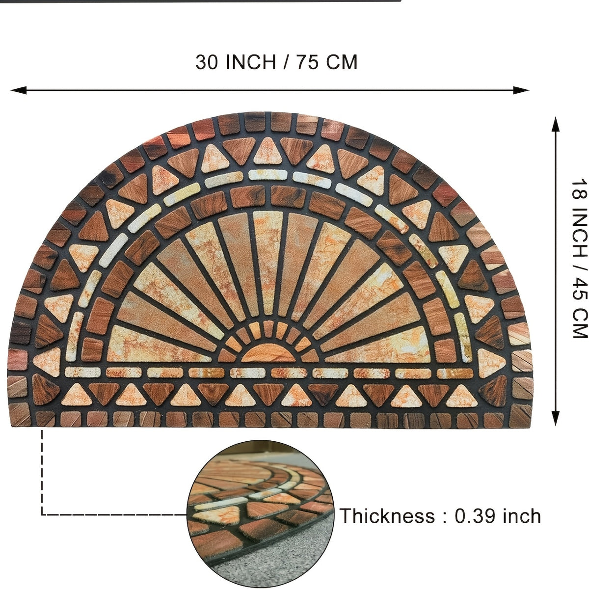 Tapis rond demi-lune, lot de 3 paillassons en relief PVC
