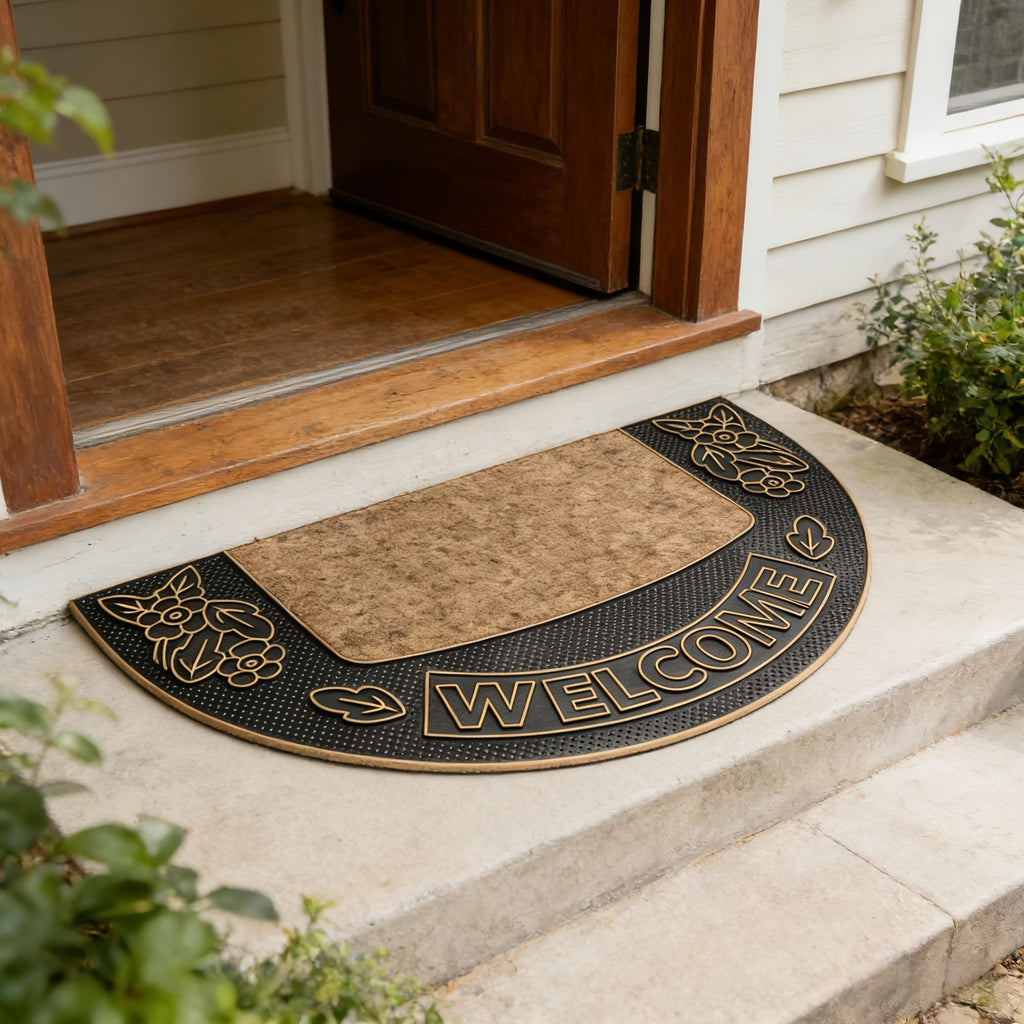Tapis rond demi-lune, lot de 3 paillassons en relief PVC