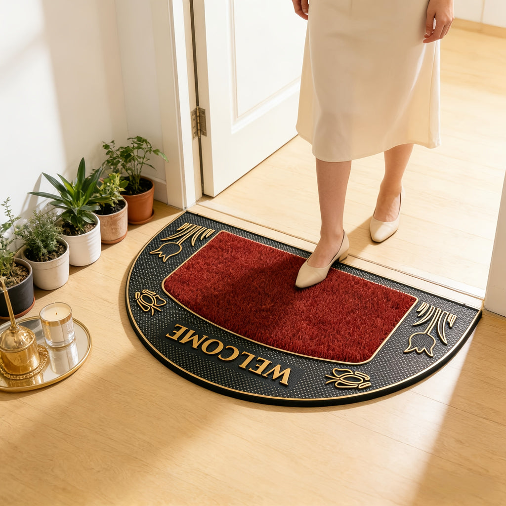 Tapis rond demi-lune, lot de 3 paillassons en relief PVC