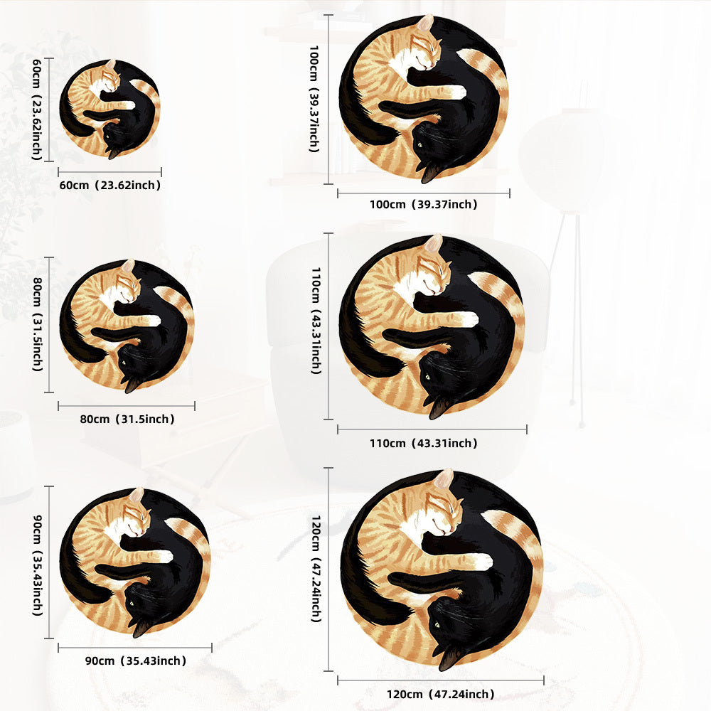 Tapis rond deux chats orange et noir, quatorze diamètres
