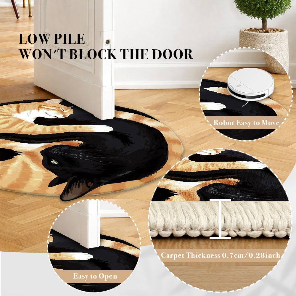 Tapis rond deux chats orange et noir, quatorze diamètres