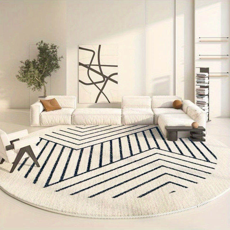 Tapis rond écru à chevrons ou à losanges noirs, 7 tailles