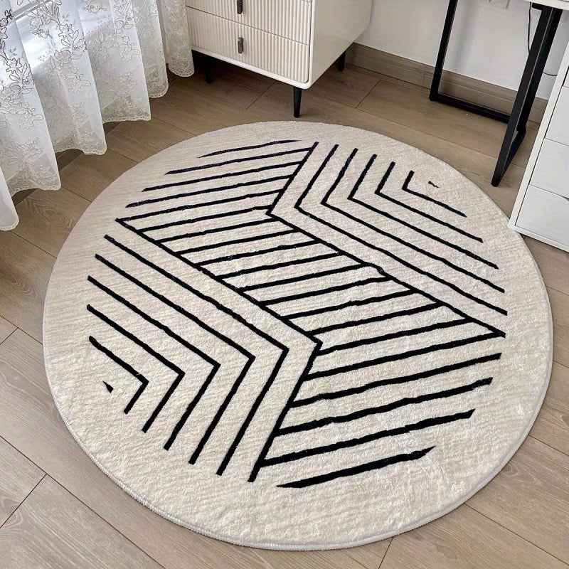 Tapis rond écru à chevrons ou à losanges noirs, 7 tailles