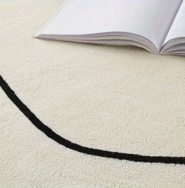 Tapis rond écru à pique ou tulipes noires, dos en vinyle