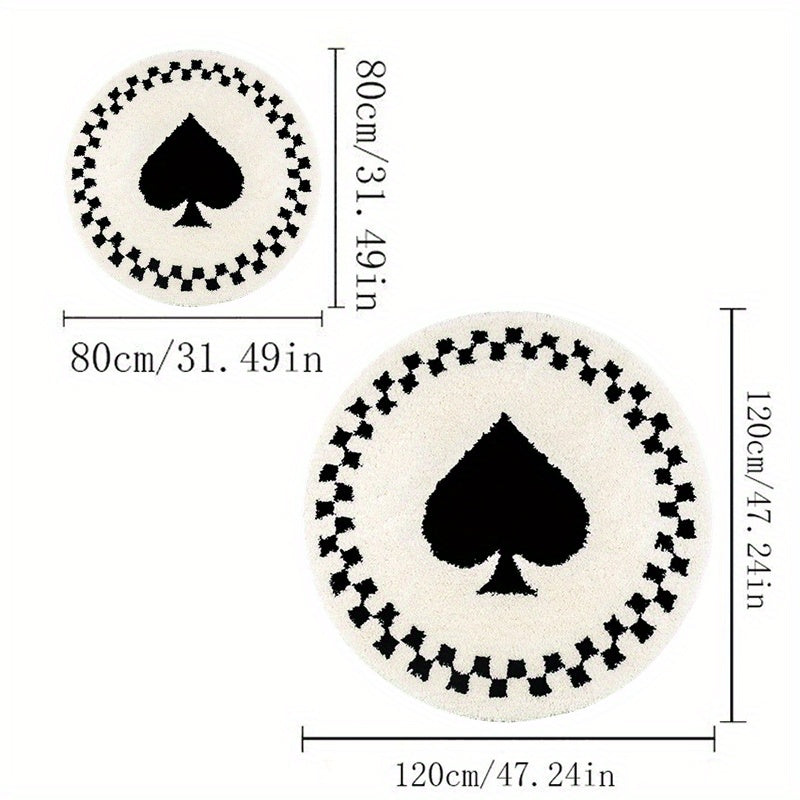 Tapis rond écru à pique ou tulipes noires, dos en vinyle