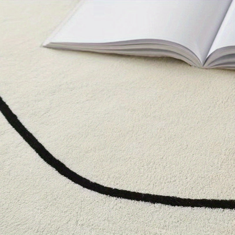 Tapis rond écru à pique ou tulipes noires, dos en vinyle