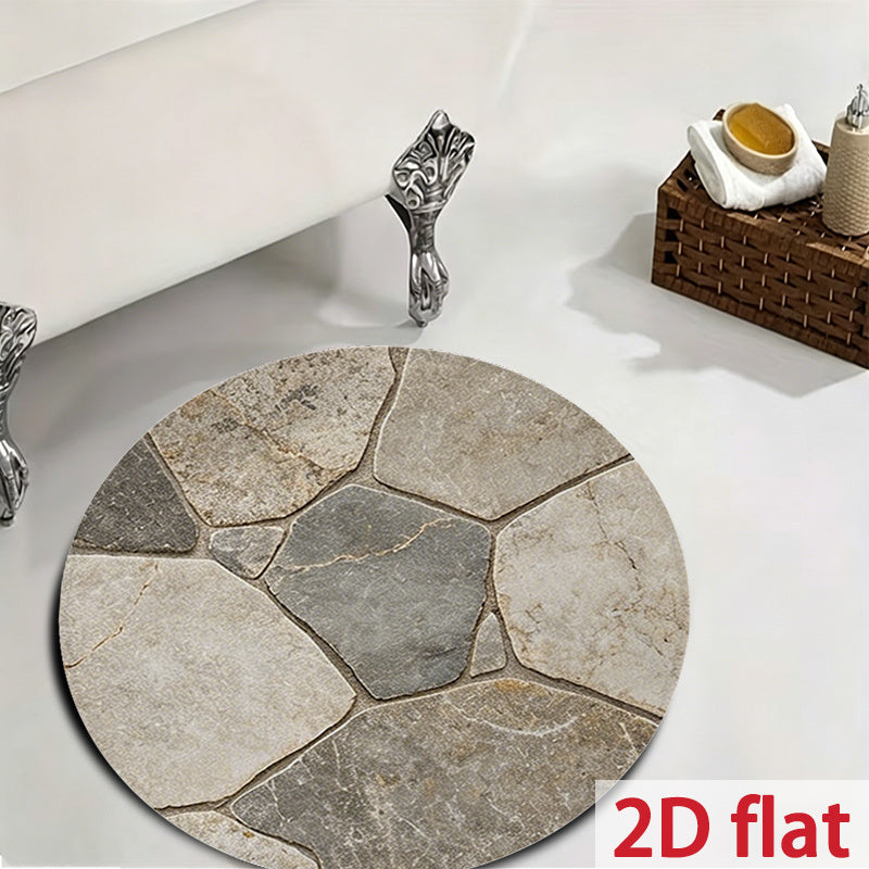 Tapis rond effet dalles de pierre grises et beiges, 4 tailles