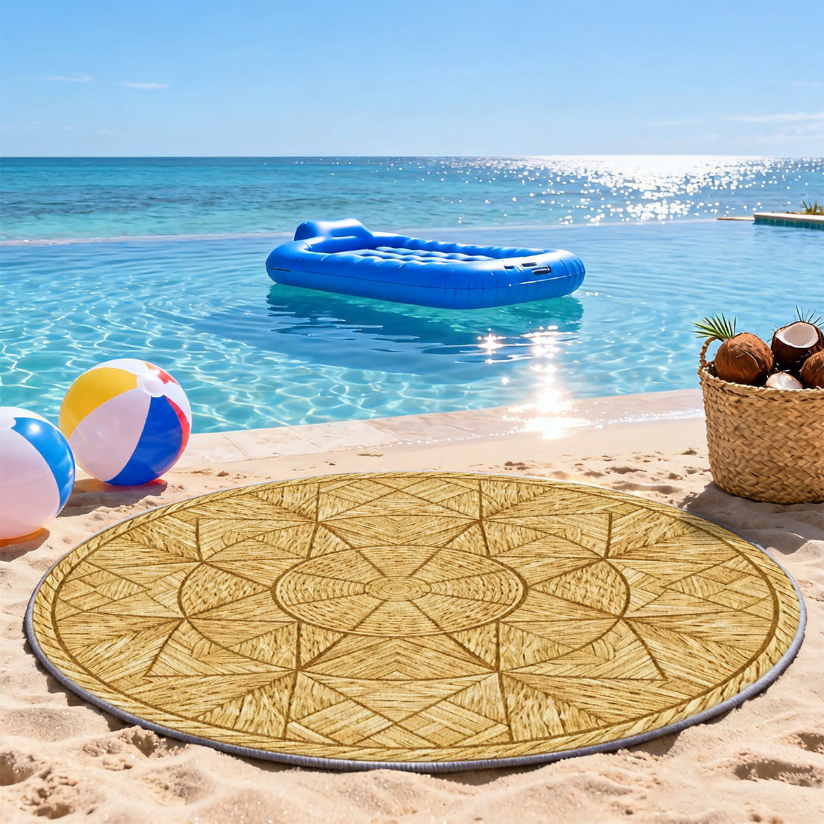 Tapis rond effet rotin tressé imprimé, Ø 200 cm en molleton