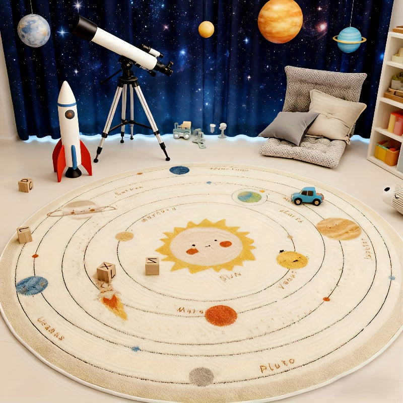 Tapis rond enfant 140 cm, lion, girafe ou système solaire