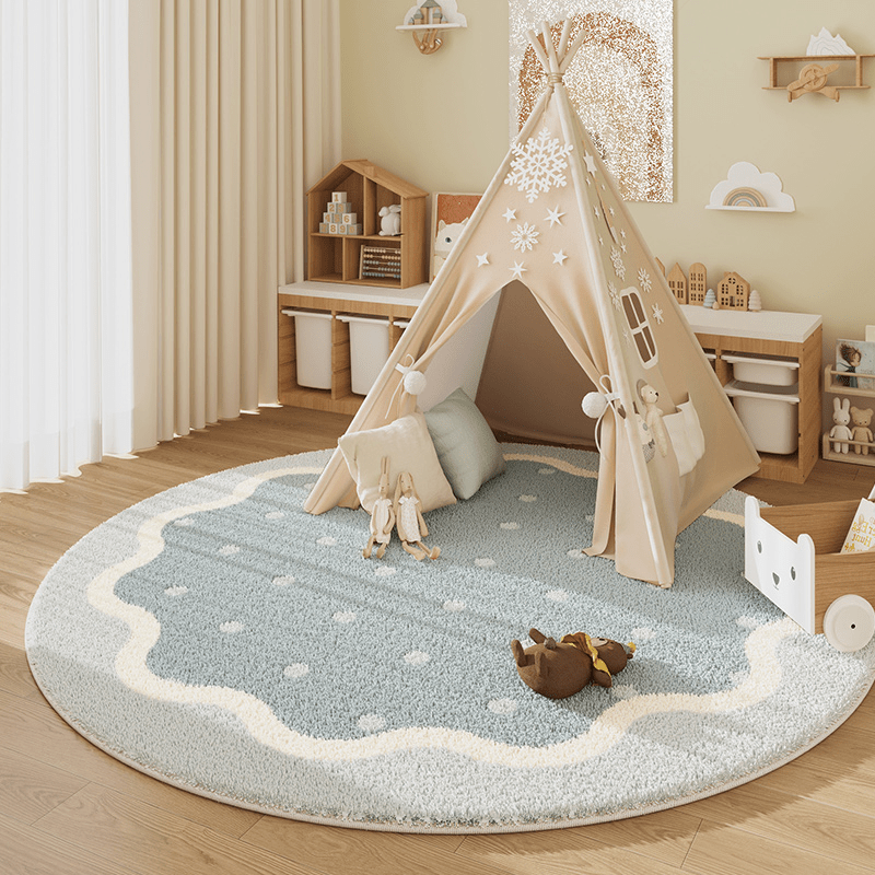 Tapis rond enfant à bordure ondulée, dos vinyle, Ø 100 cm