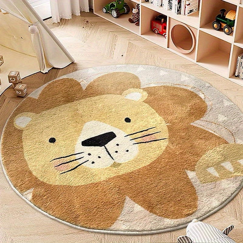 Tapis rond enfant motif tête de lion, Ø 100 cm, lavable en machine