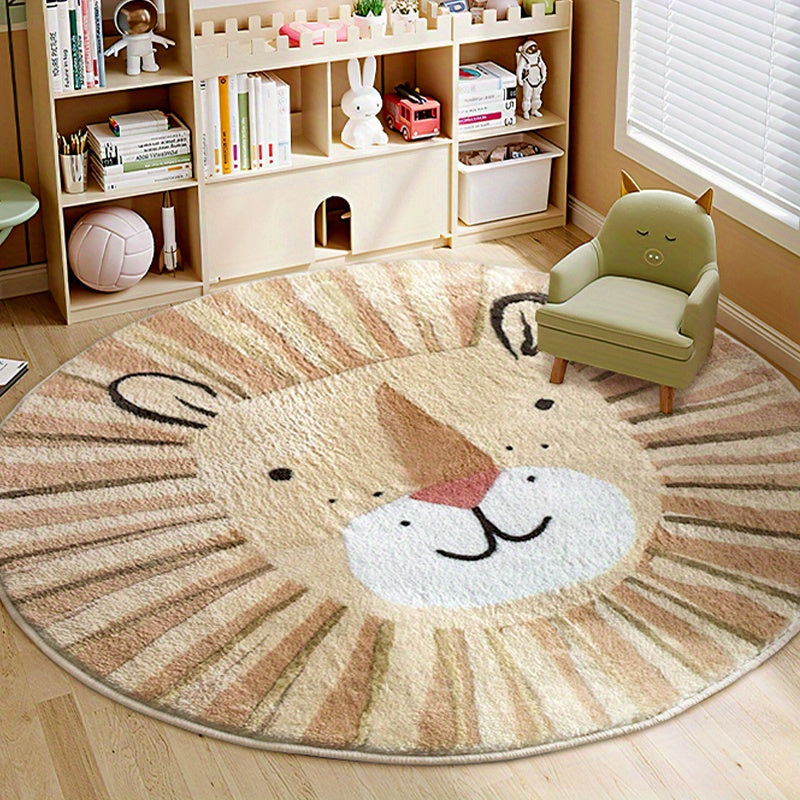 Tapis rond enfant motif tête de lion, Ø 100 cm, lavable en machine