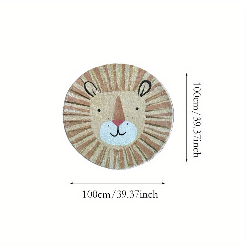 Tapis rond enfant motif tête de lion, Ø 100 cm, lavable en machine