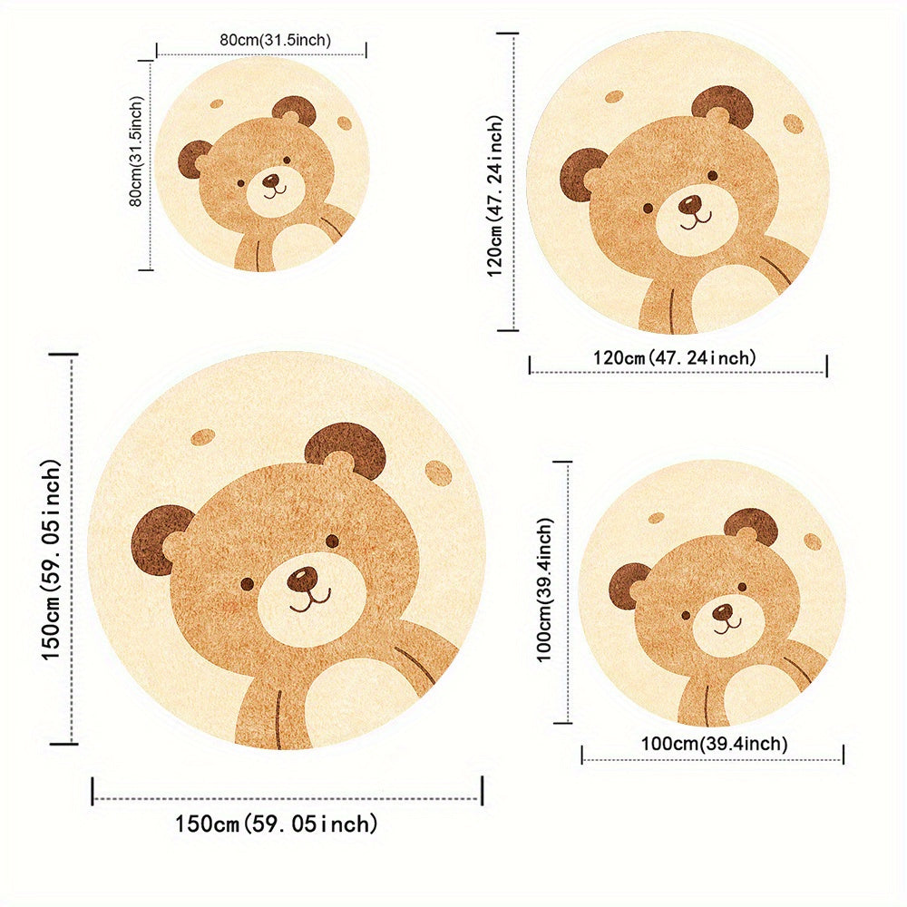 Tapis rond à motif ourson beige, envers à pois photographié