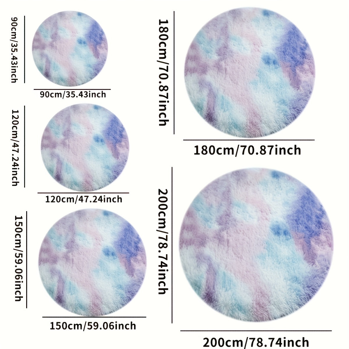 Tapis rond enfant tie-dye pastel, lavable, jusqu'à 200 cm
