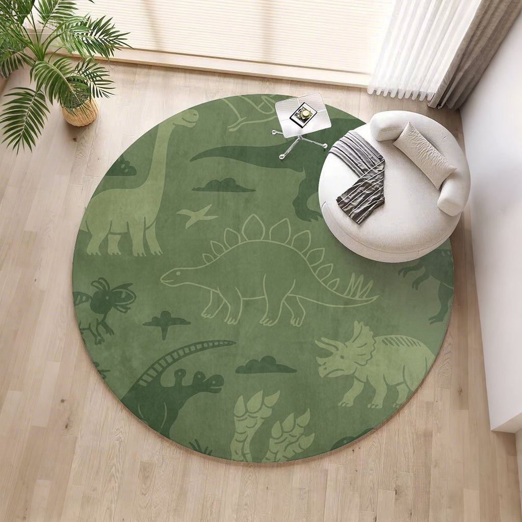 Tapis rond vert à motifs de dinosaures pour chambre d'enfant