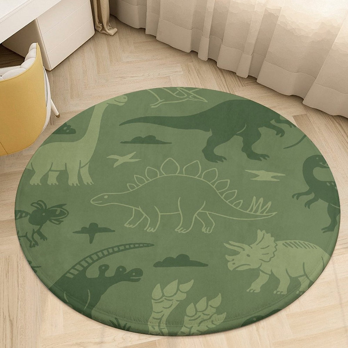 Tapis rond vert à motifs de dinosaures pour chambre d'enfant