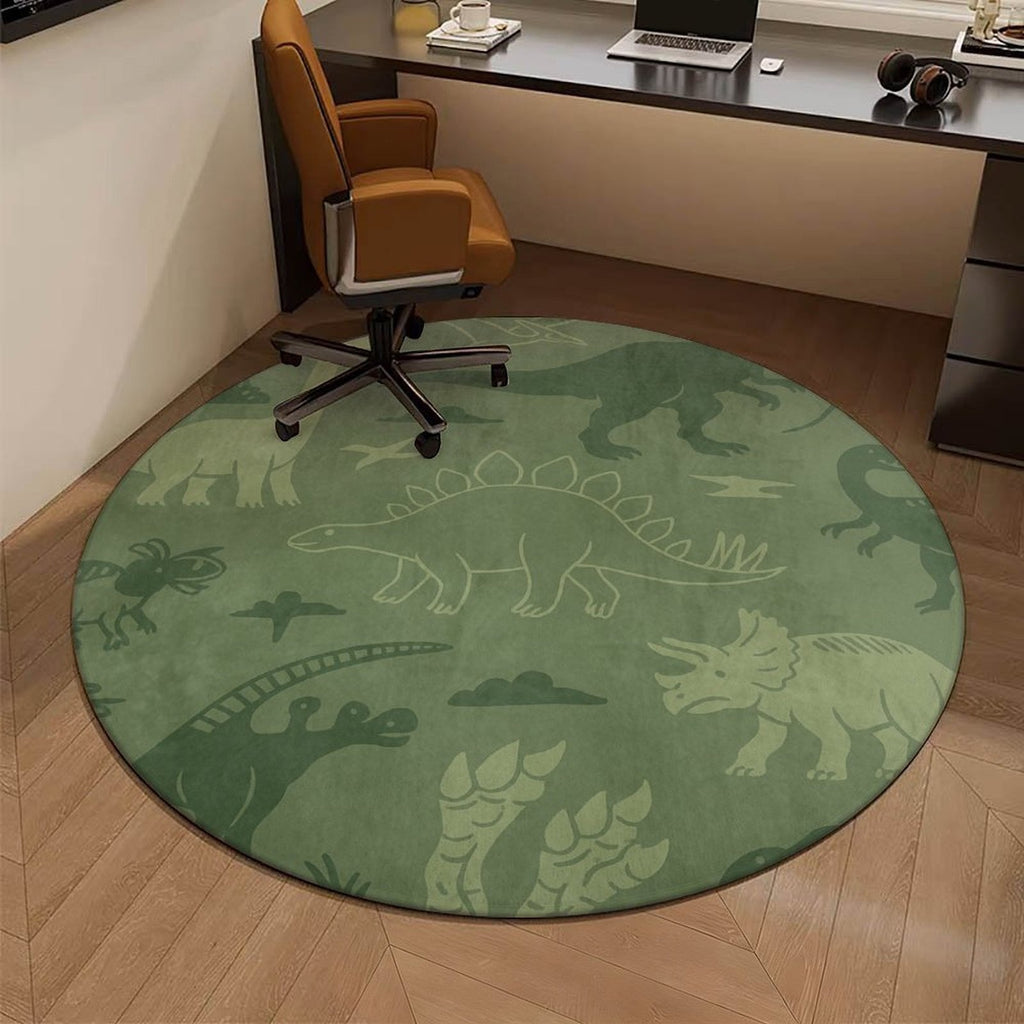 Tapis rond vert à motifs de dinosaures pour chambre d'enfant