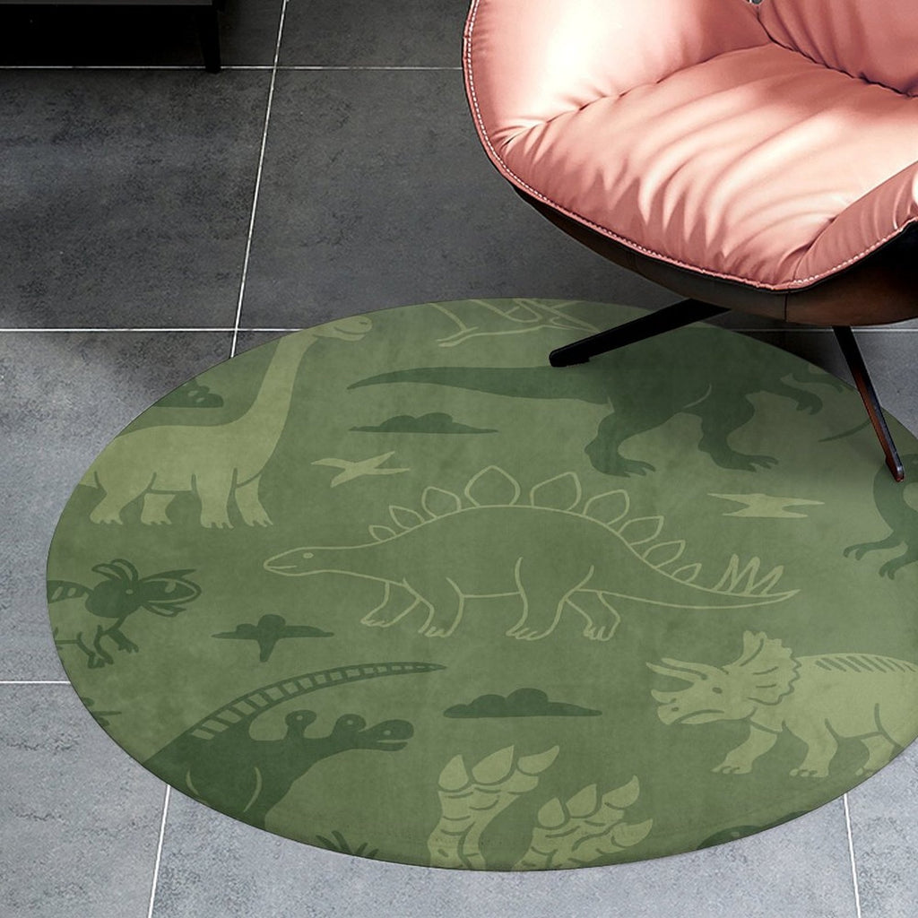 Tapis rond vert à motifs de dinosaures pour chambre d'enfant