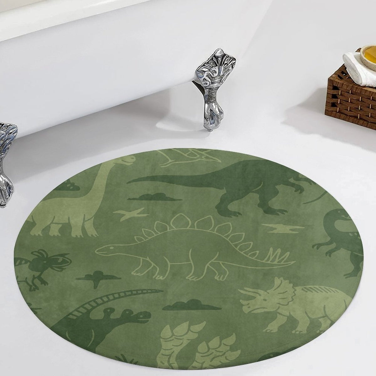 Tapis rond vert à motifs de dinosaures pour chambre d'enfant