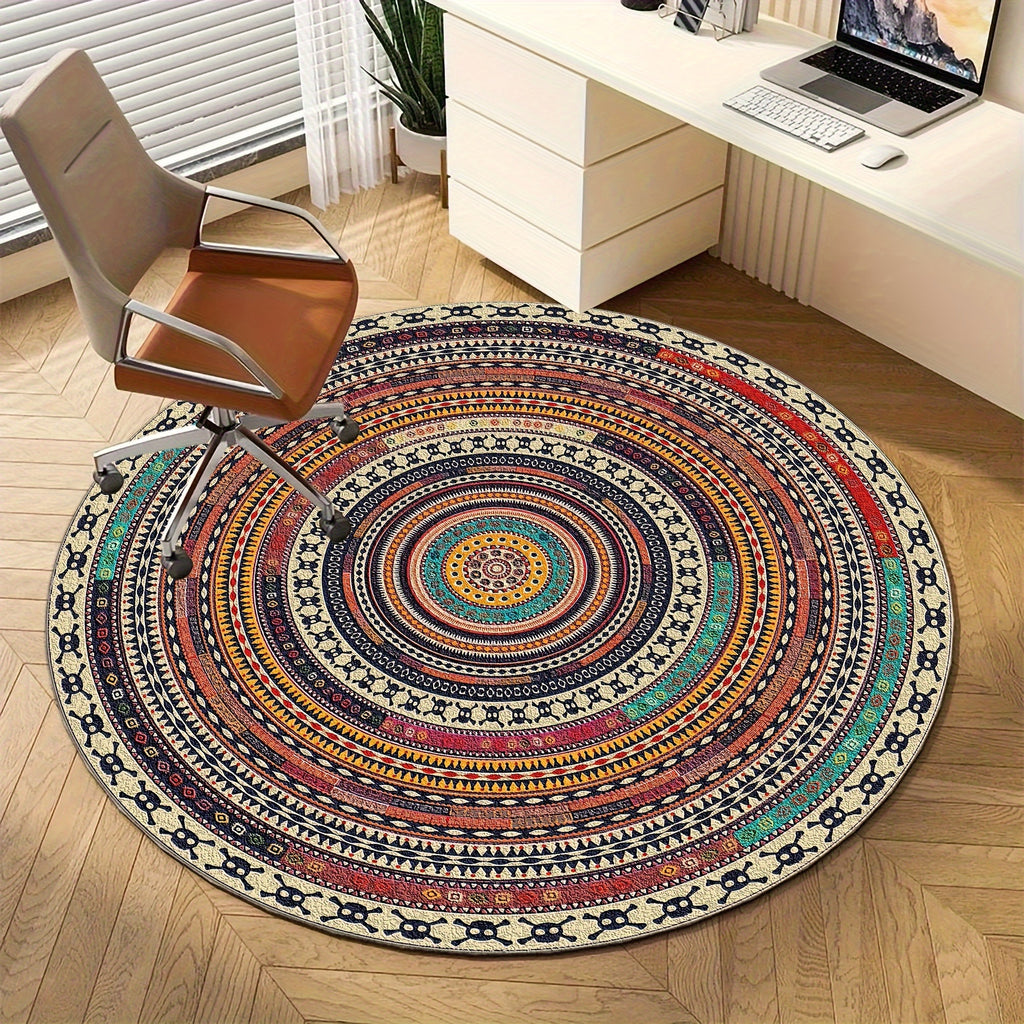 Tapis rond ethnique multicolore à dos PVC, Ø 120 cm lavable