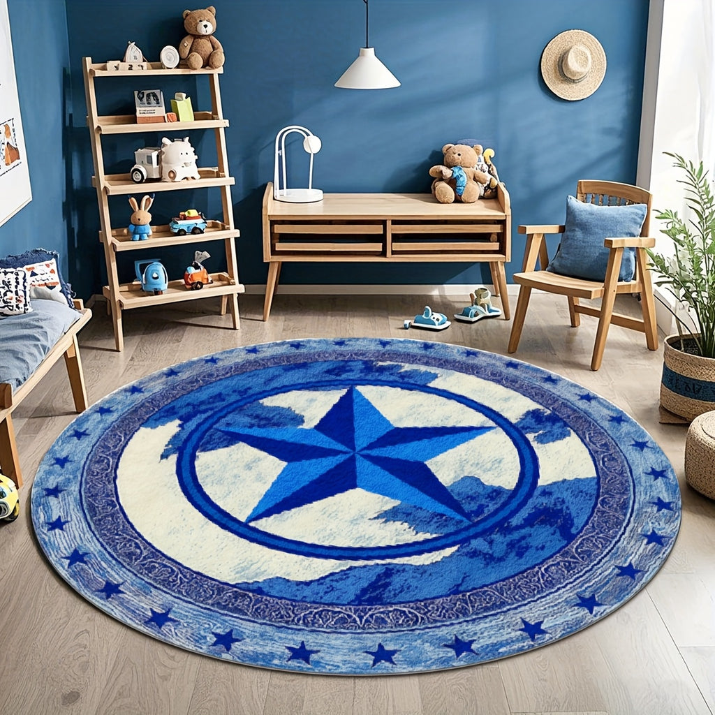 Tapis rond étoile bleue, fond plastique à pois, Ø 200 cm