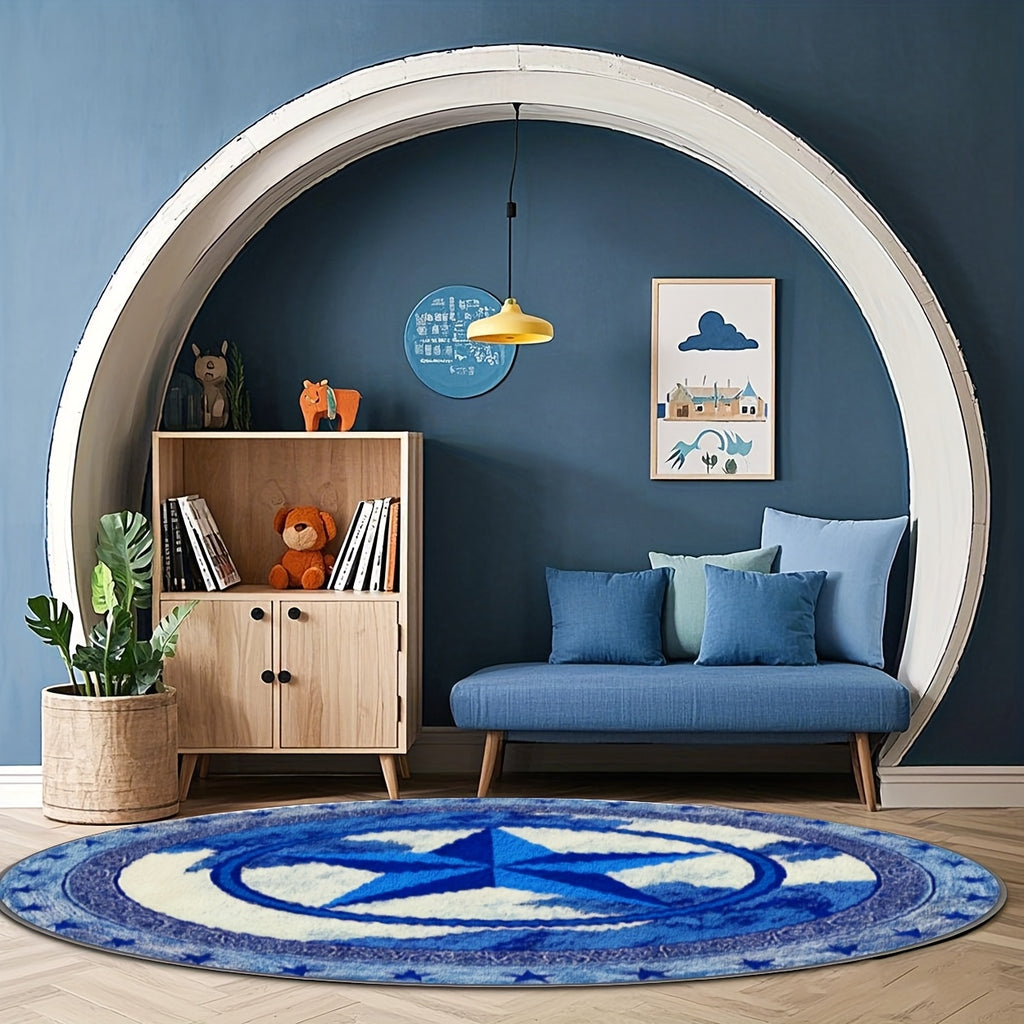 Tapis rond étoile bleue, fond plastique à pois, Ø 200 cm