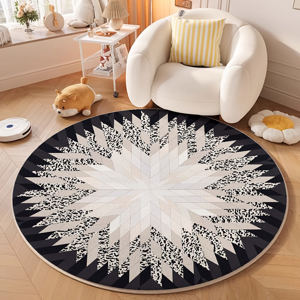 Tapis rond étoile noire et greige, trois diamètres au choix