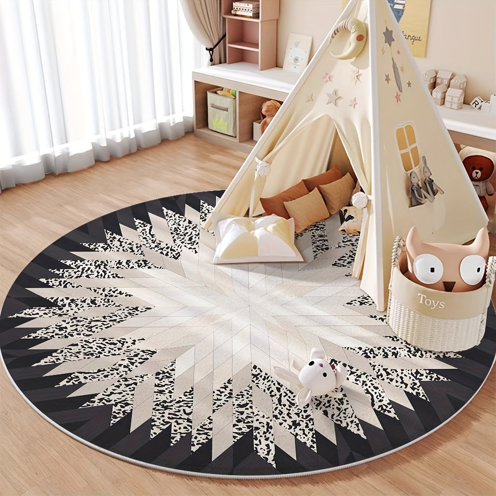 Tapis rond étoile noire et greige, trois diamètres au choix