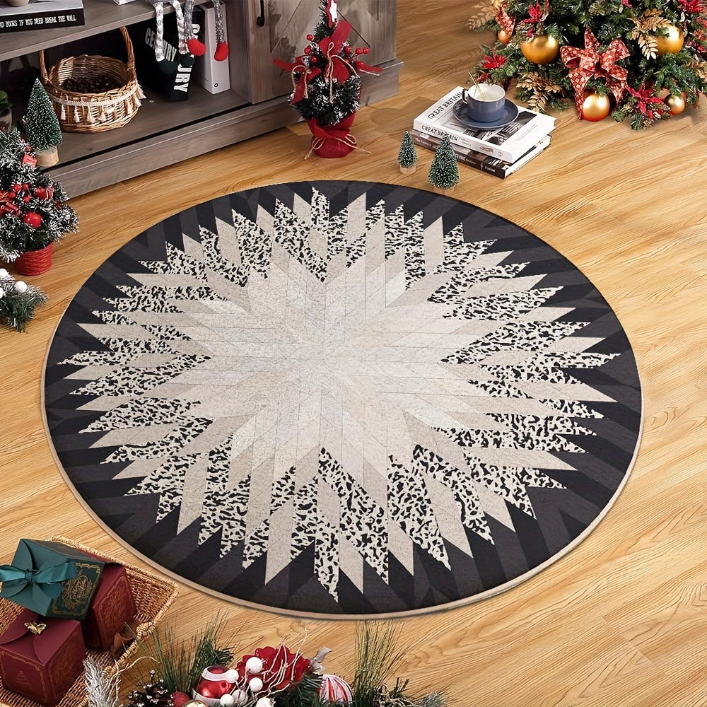 Tapis rond étoile noire et greige, trois diamètres au choix