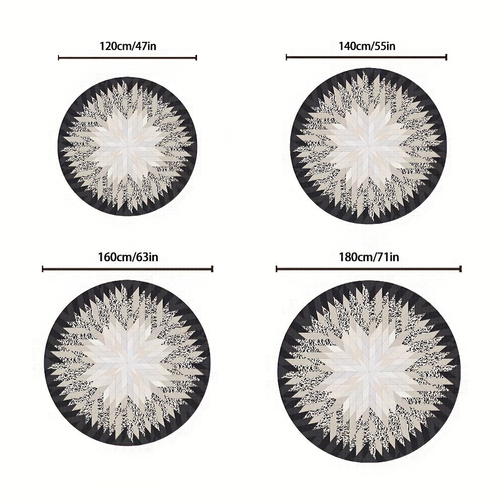 Tapis rond étoile noire et greige, trois diamètres au choix