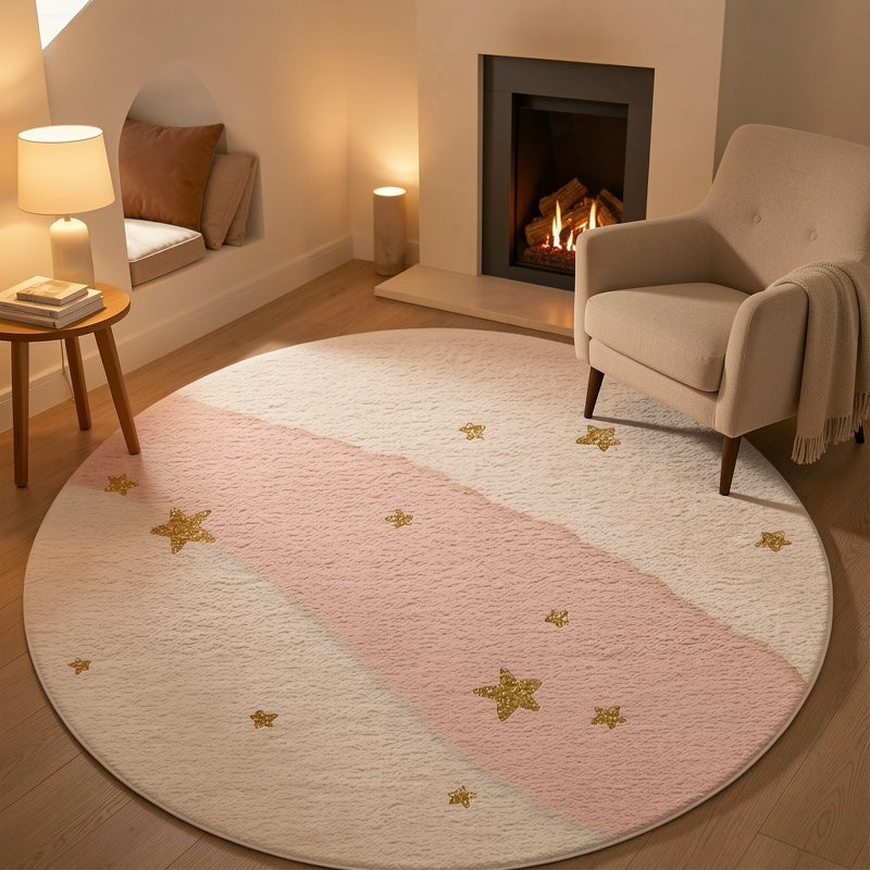Tapis rond étoiles dorées pastel, dos caoutchouc, Ø 180 cm