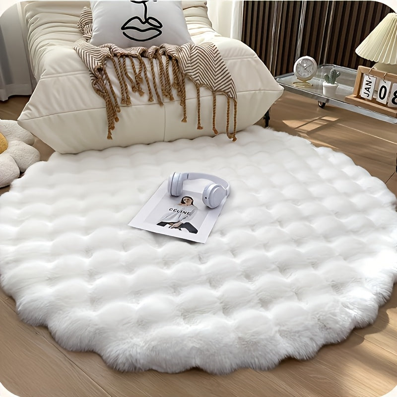 Tapis rond blanc en fausse fourrure à bulles, 120 ou 180 cm