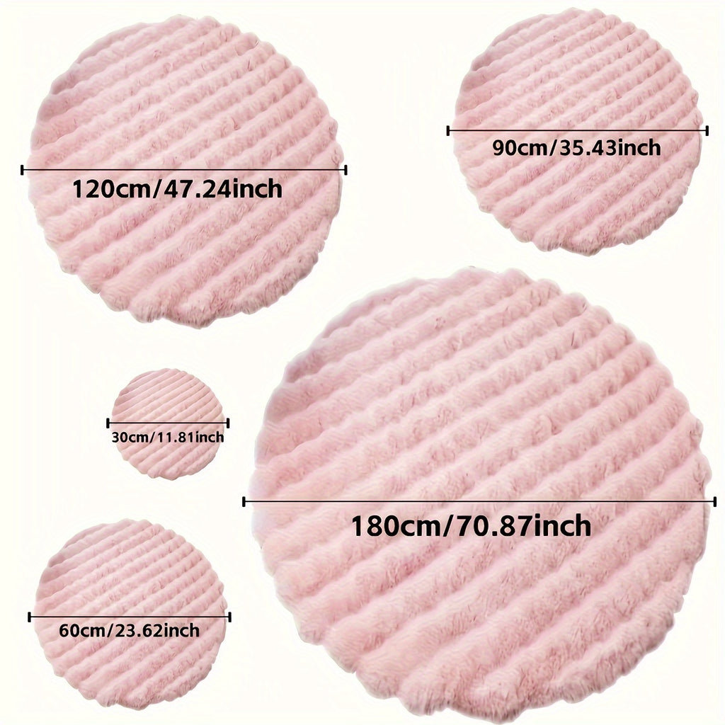 Tapis rond en fausse fourrure gaufrée, bord festonné souple