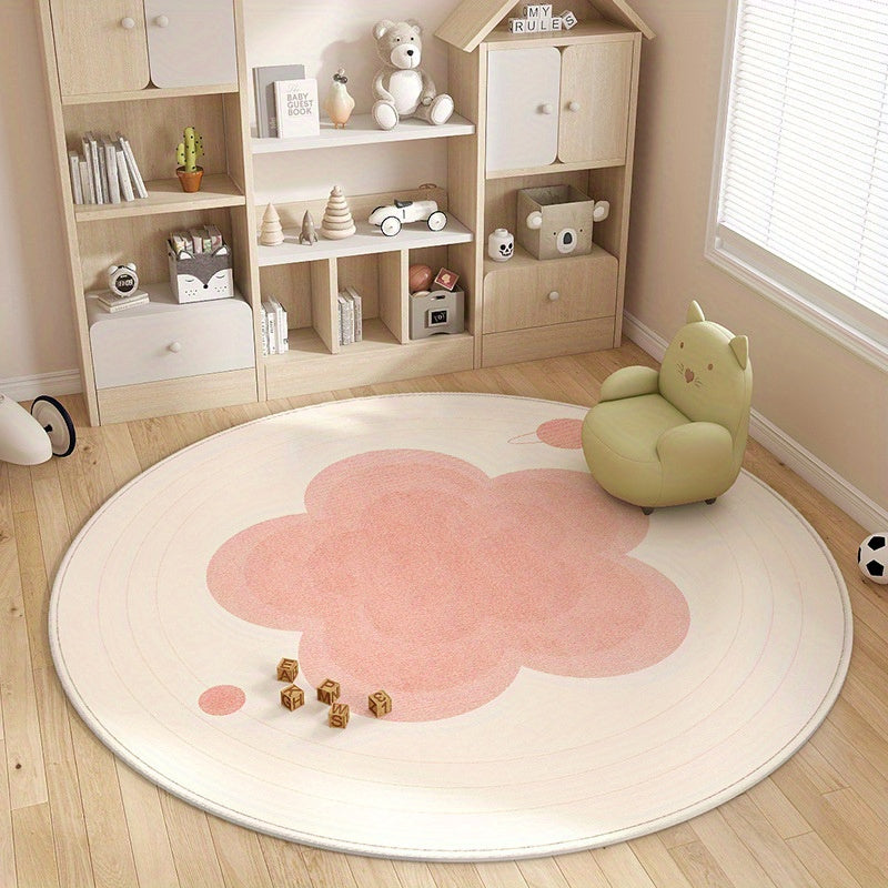 Tapis rond fleur rose sur fond crème, velours, Ø 120 cm