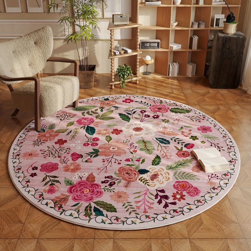Tapis rond à motif fleuri Ø 160 cm, trois coloris, dos à pois