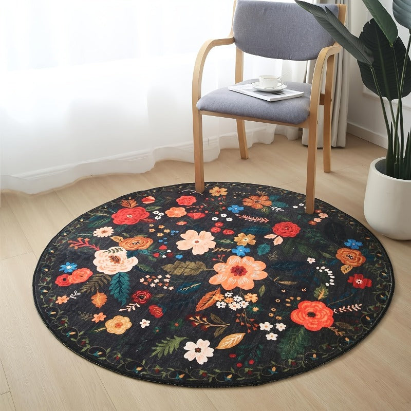 Tapis rond à motif fleuri Ø 160 cm, trois coloris, dos à pois