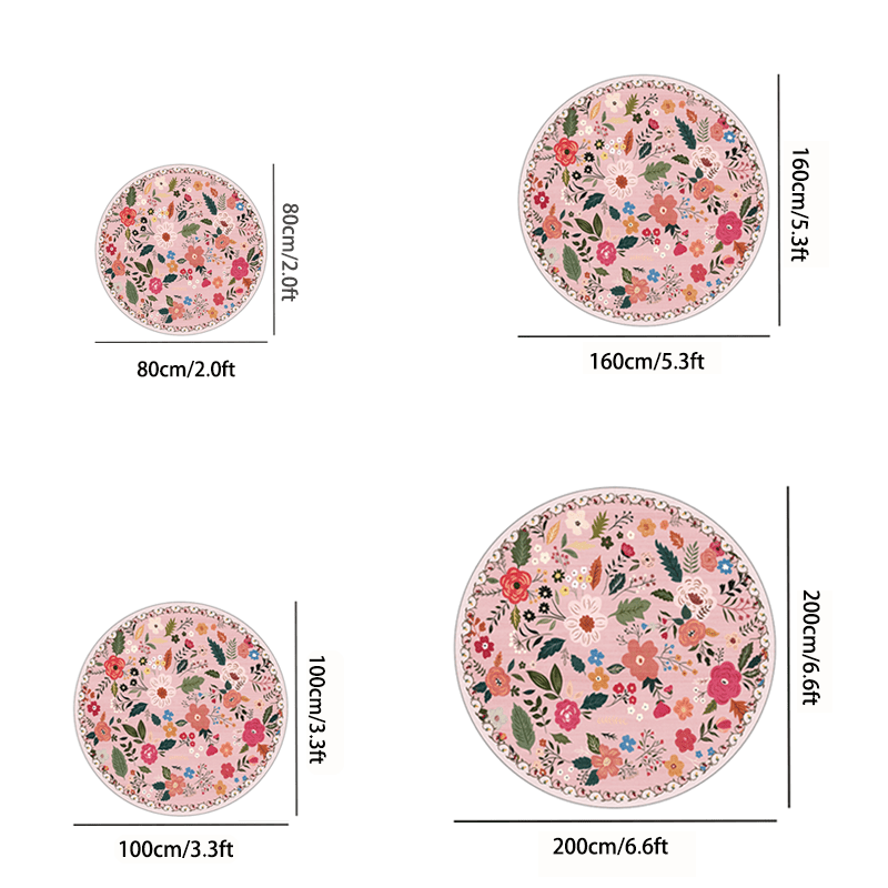 Tapis rond à motif fleuri Ø 160 cm, trois coloris, dos à pois
