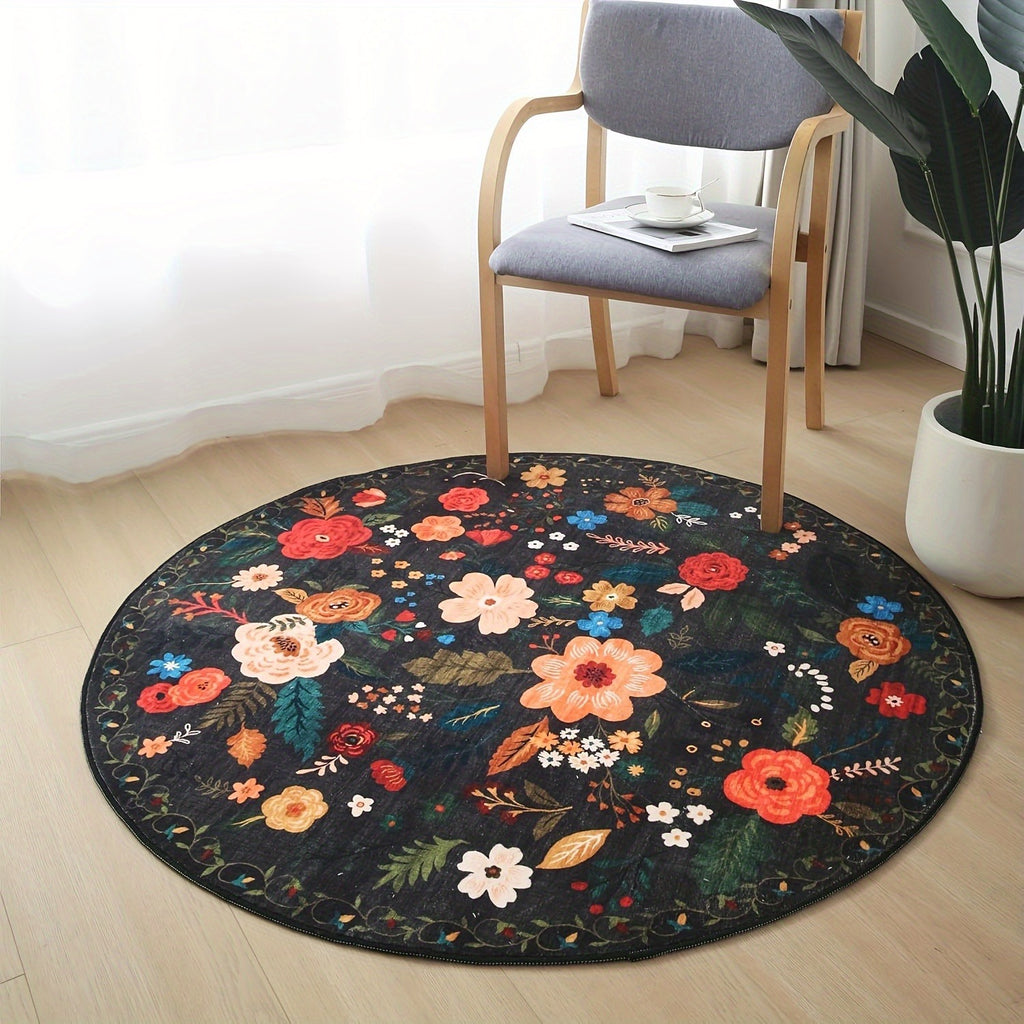 Tapis rond à motif fleuri Ø 160 cm, trois coloris, dos à pois