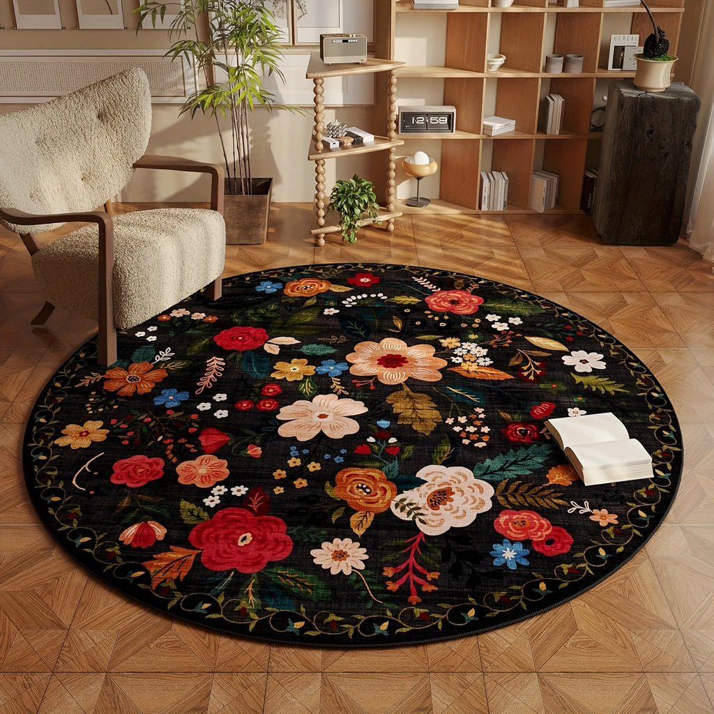 Tapis rond à motif fleuri Ø 160 cm, trois coloris, dos à pois