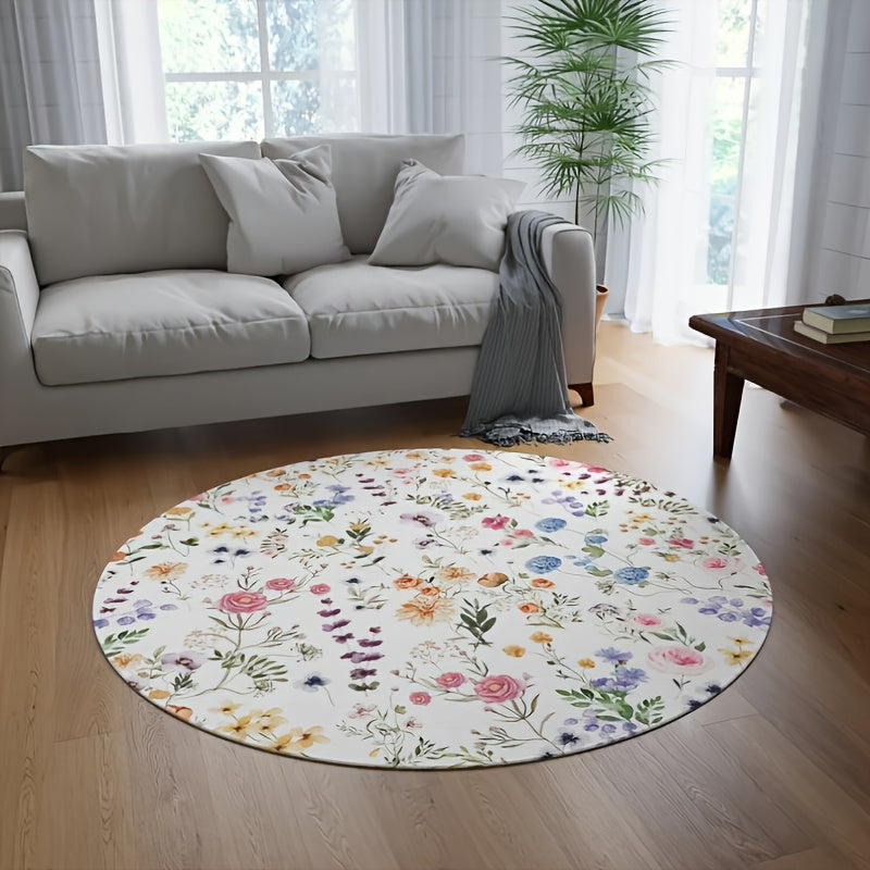 Tapis rond fleurs des champs sur fond blanc, Ø 80 à 150 cm