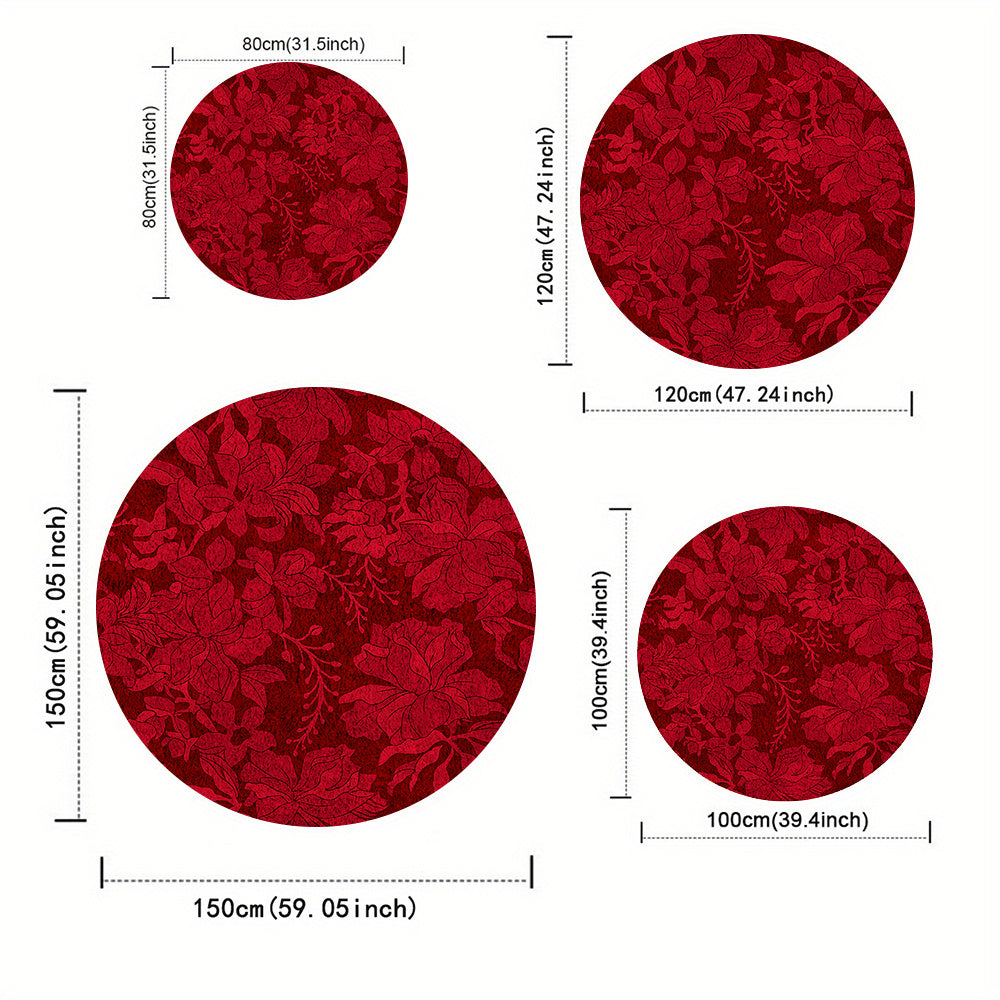 Tapis rond floral rouge vintage, quatorze diamètres au choix