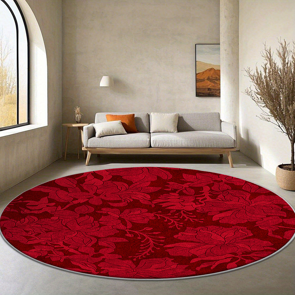 Tapis rond floral rouge vintage, quatorze diamètres au choix