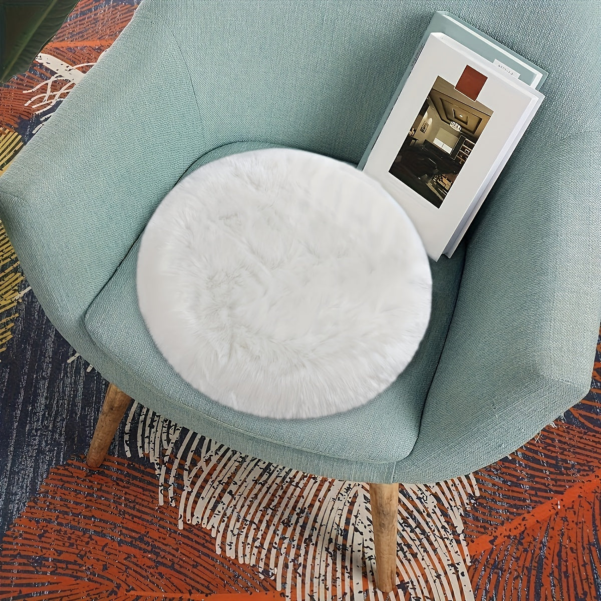 Tapis rond blanc, fausse fourrure à poil long, Ø 60 cm lavable