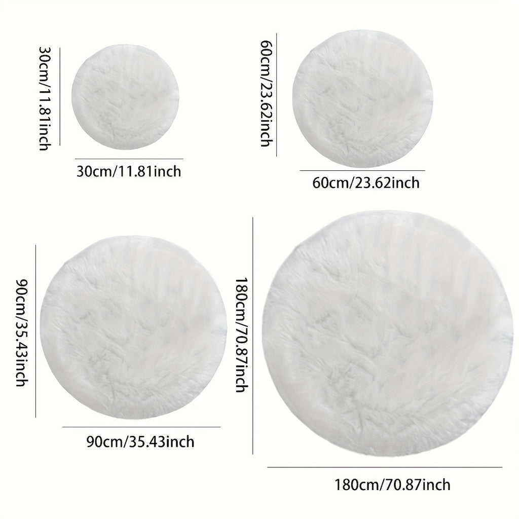 Tapis rond blanc, fausse fourrure à poil long, Ø 60 cm lavable