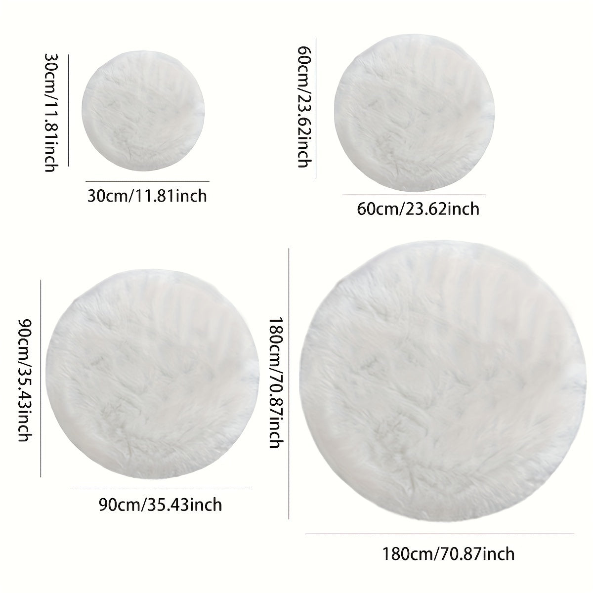 Tapis rond blanc, fausse fourrure à poil long, Ø 60 cm lavable