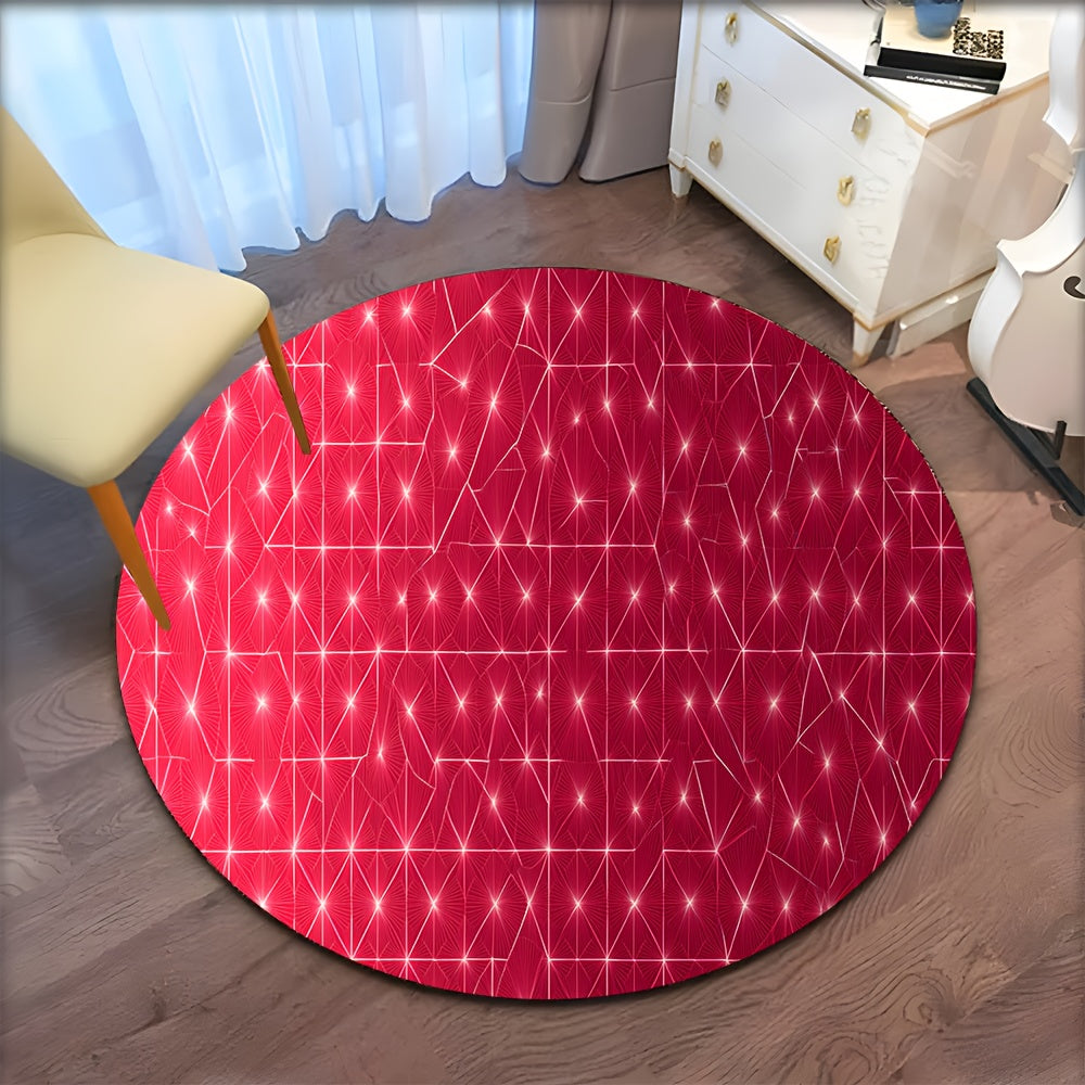 Tapis rond framboise à étoiles blanches, quatre cercles