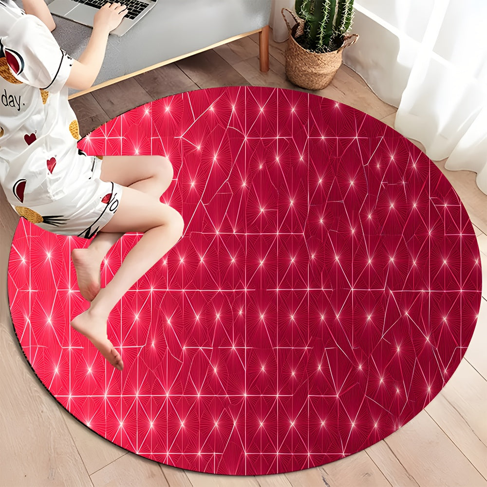 Tapis rond framboise à étoiles blanches, quatre cercles