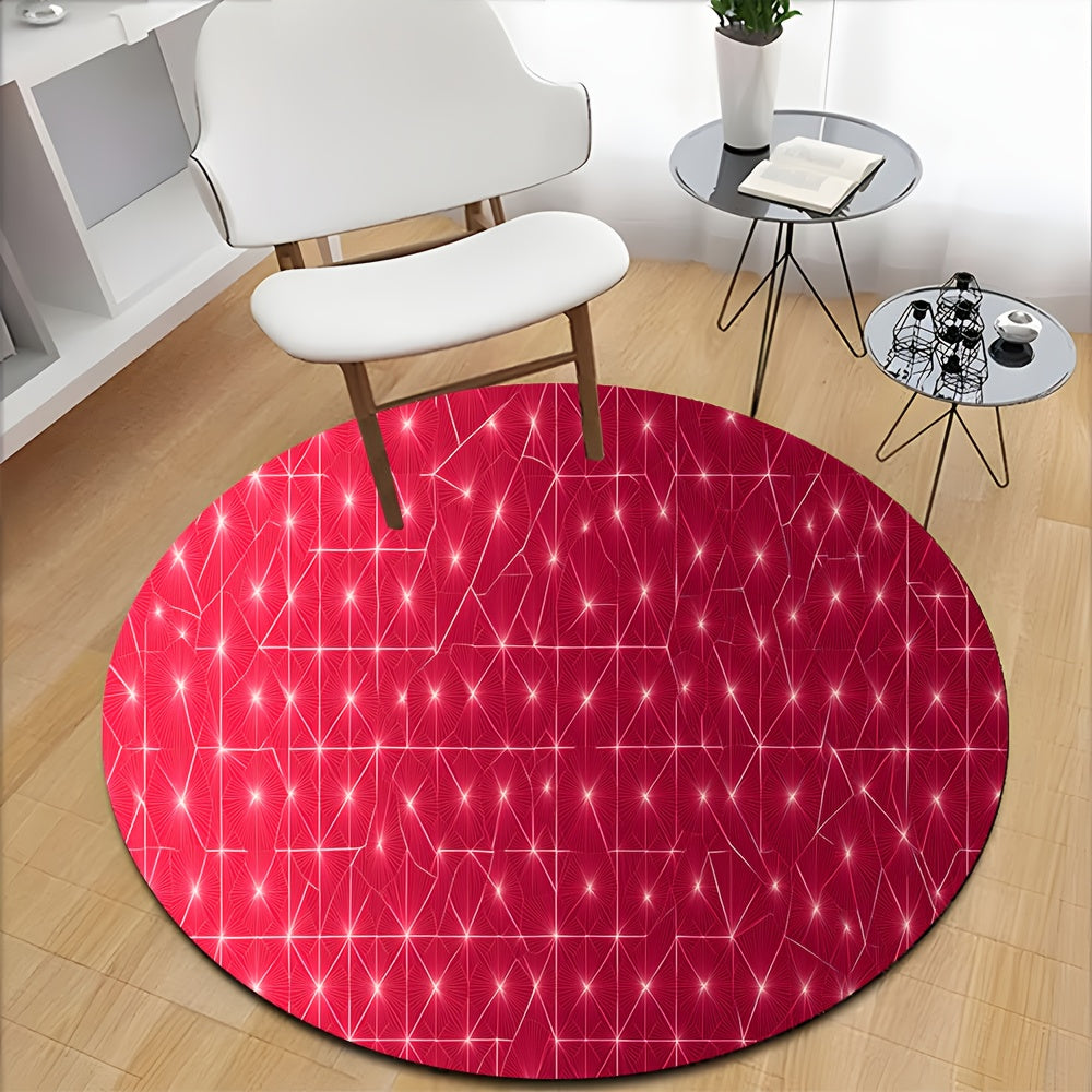 Tapis rond framboise à étoiles blanches, quatre cercles