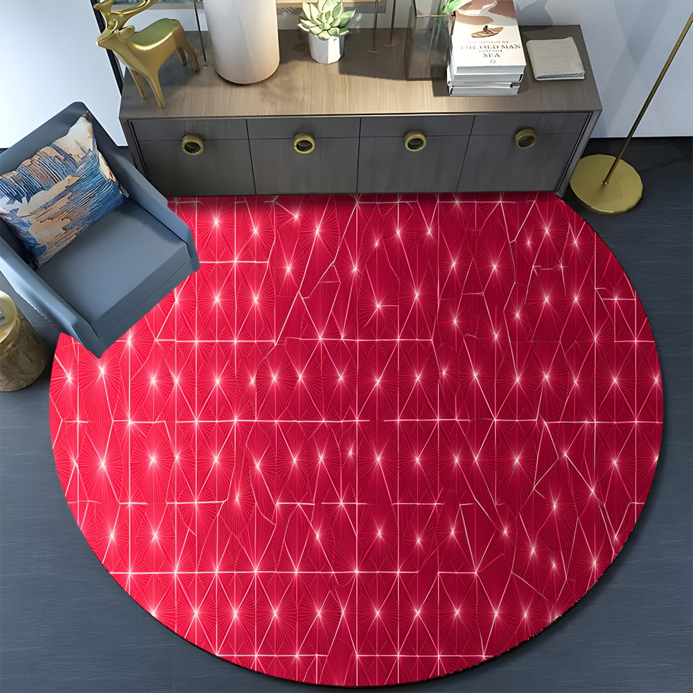 Tapis rond framboise à étoiles blanches, quatre cercles